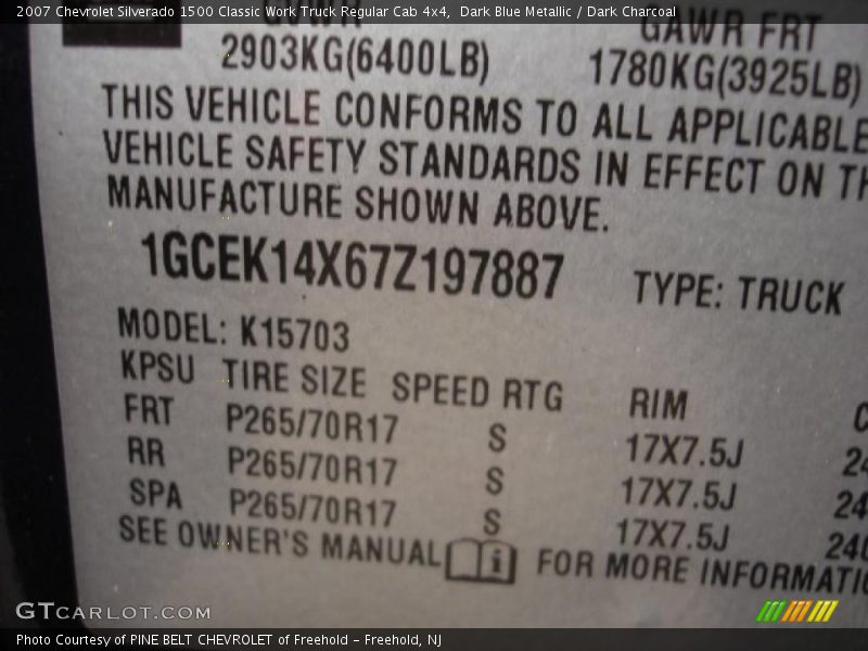 Dark Blue Metallic / Dark Charcoal 2007 Chevrolet Silverado 1500 Classic Work Truck Regular Cab 4x4