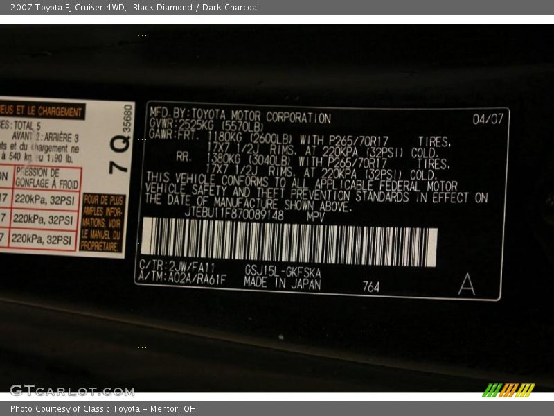 Black Diamond / Dark Charcoal 2007 Toyota FJ Cruiser 4WD