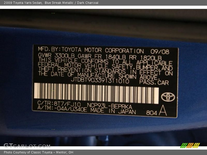 Blue Streak Metallic / Dark Charcoal 2009 Toyota Yaris Sedan