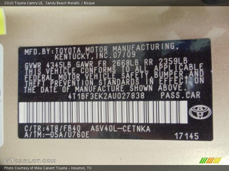 Sandy Beach Metallic / Bisque 2010 Toyota Camry LE