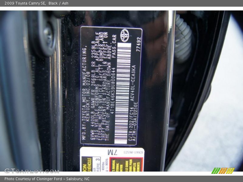 Black / Ash 2009 Toyota Camry SE