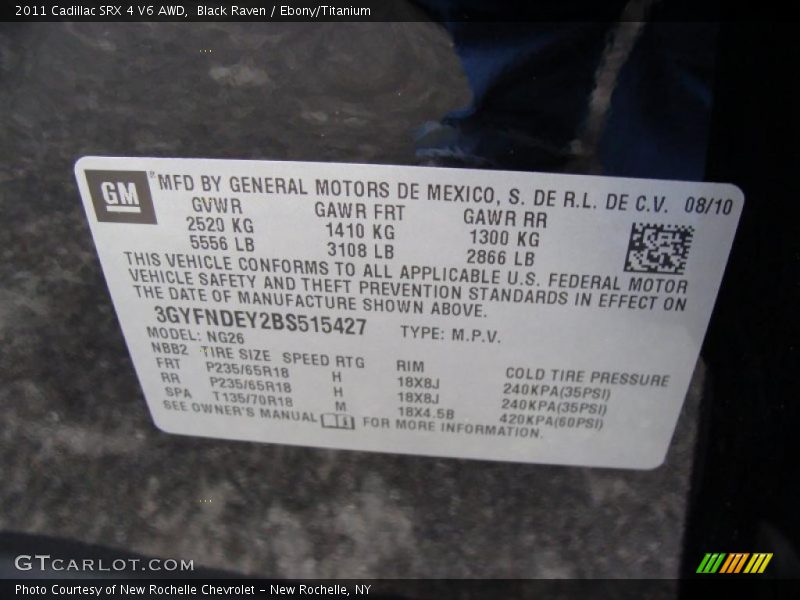 Black Raven / Ebony/Titanium 2011 Cadillac SRX 4 V6 AWD