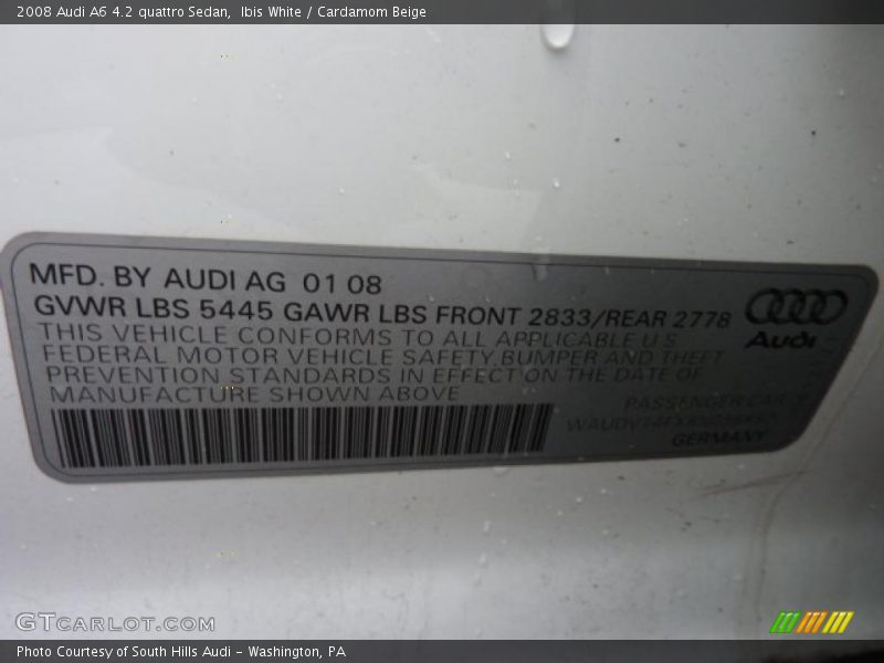 Ibis White / Cardamom Beige 2008 Audi A6 4.2 quattro Sedan