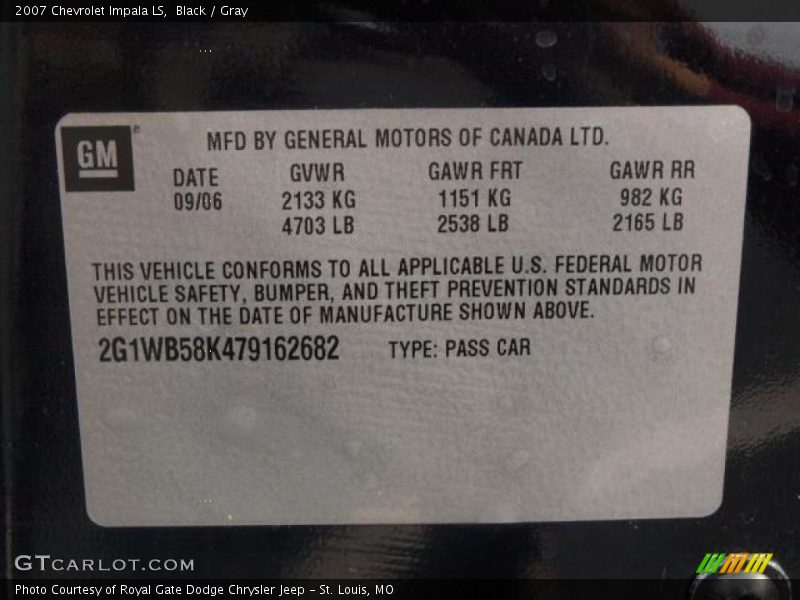 Black / Gray 2007 Chevrolet Impala LS