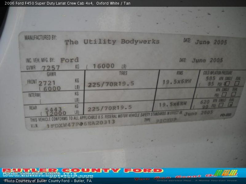 Oxford White / Tan 2006 Ford F450 Super Duty Lariat Crew Cab 4x4