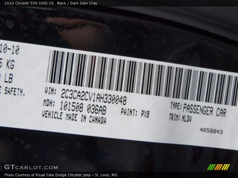 2010 300 300S V6 Black Color Code PX8