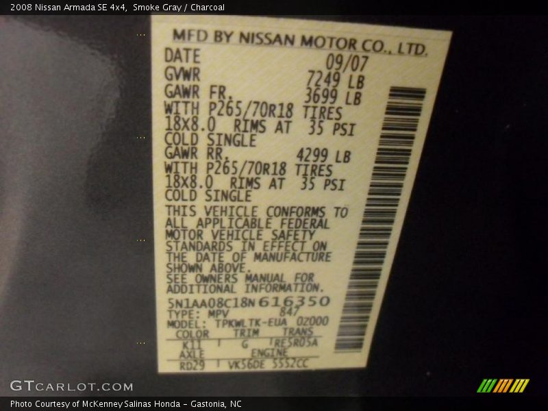 Smoke Gray / Charcoal 2008 Nissan Armada SE 4x4