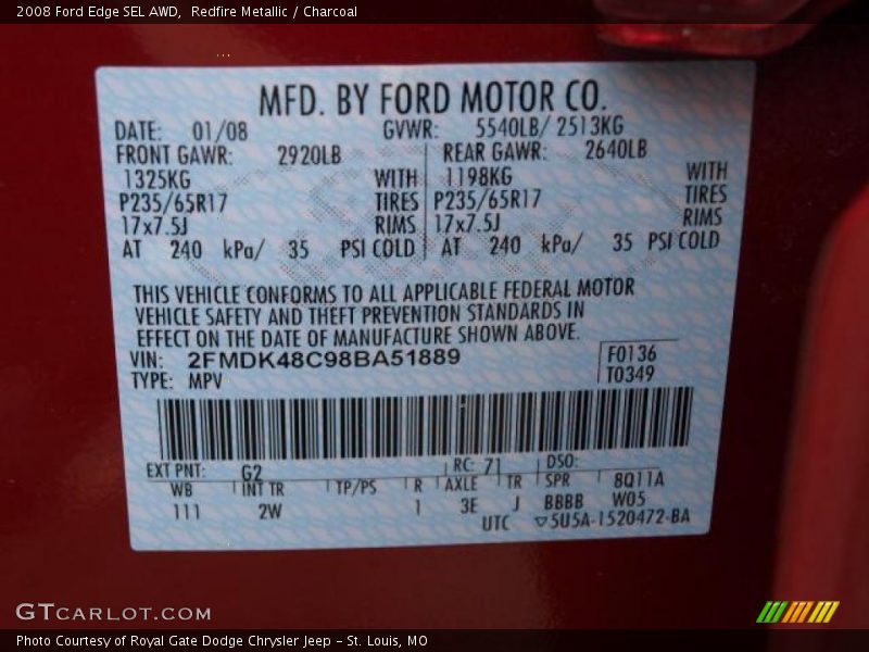 Redfire Metallic / Charcoal 2008 Ford Edge SEL AWD