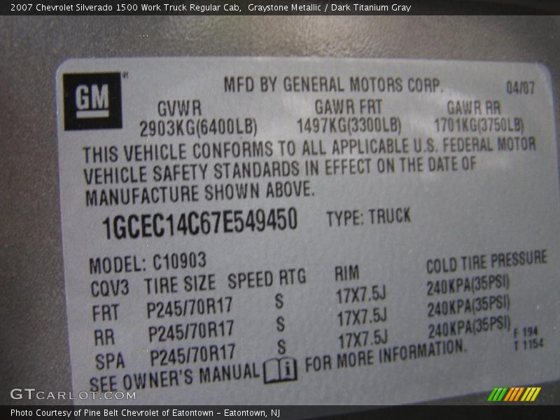 Graystone Metallic / Dark Titanium Gray 2007 Chevrolet Silverado 1500 Work Truck Regular Cab
