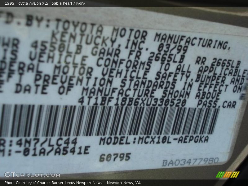 Sable Pearl / Ivory 1999 Toyota Avalon XLS