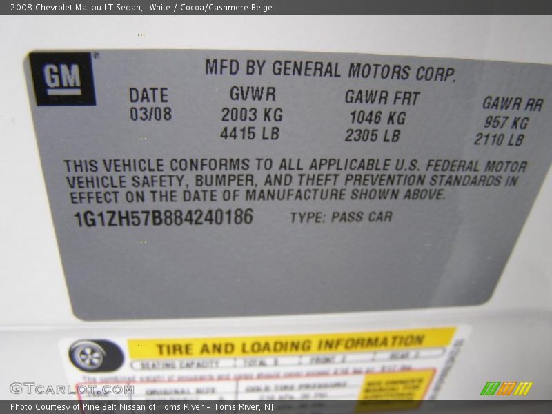 White / Cocoa/Cashmere Beige 2008 Chevrolet Malibu LT Sedan