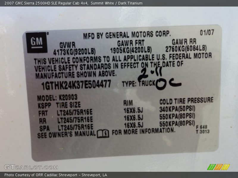 Summit White / Dark Titanium 2007 GMC Sierra 2500HD SLE Regular Cab 4x4