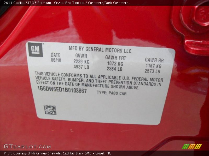 Crystal Red Tintcoat / Cashmere/Dark Cashmere 2011 Cadillac STS V6 Premium