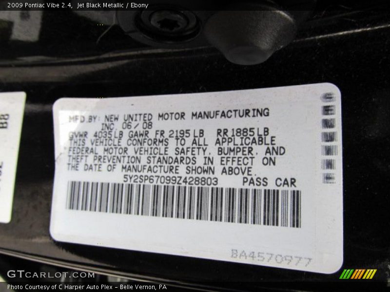 Jet Black Metallic / Ebony 2009 Pontiac Vibe 2.4