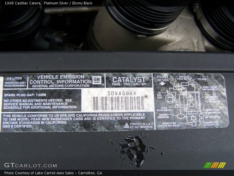 Info Tag of 1998 Catera 