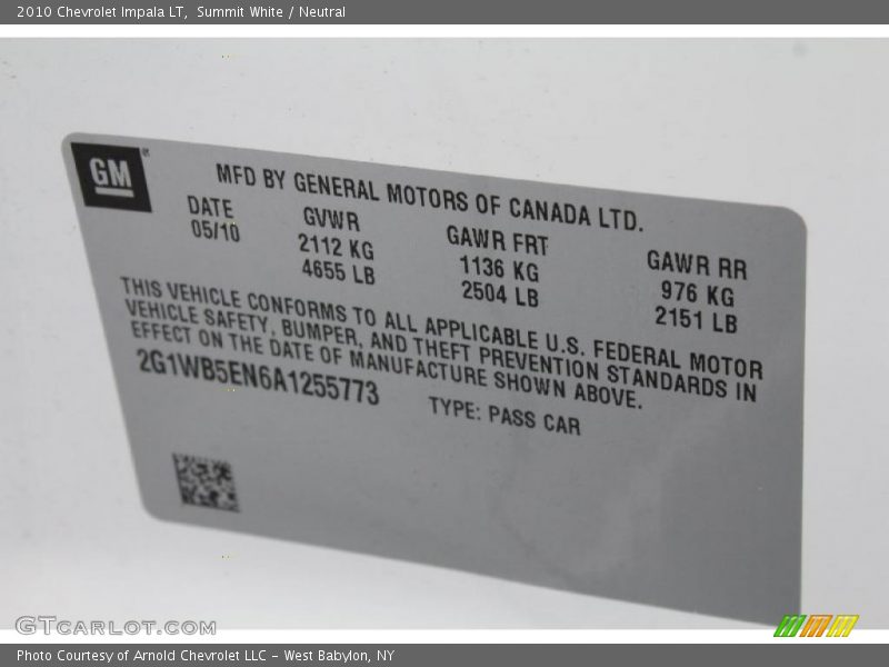 Summit White / Neutral 2010 Chevrolet Impala LT