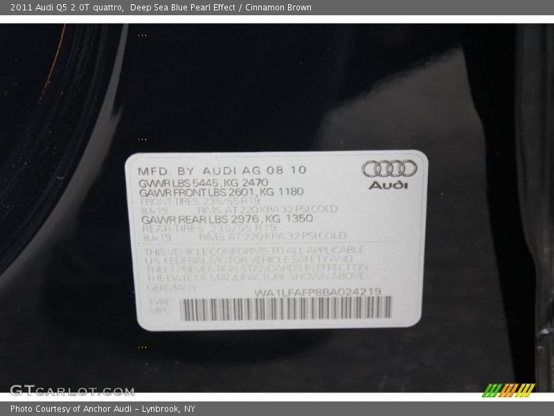 Deep Sea Blue Pearl Effect / Cinnamon Brown 2011 Audi Q5 2.0T quattro