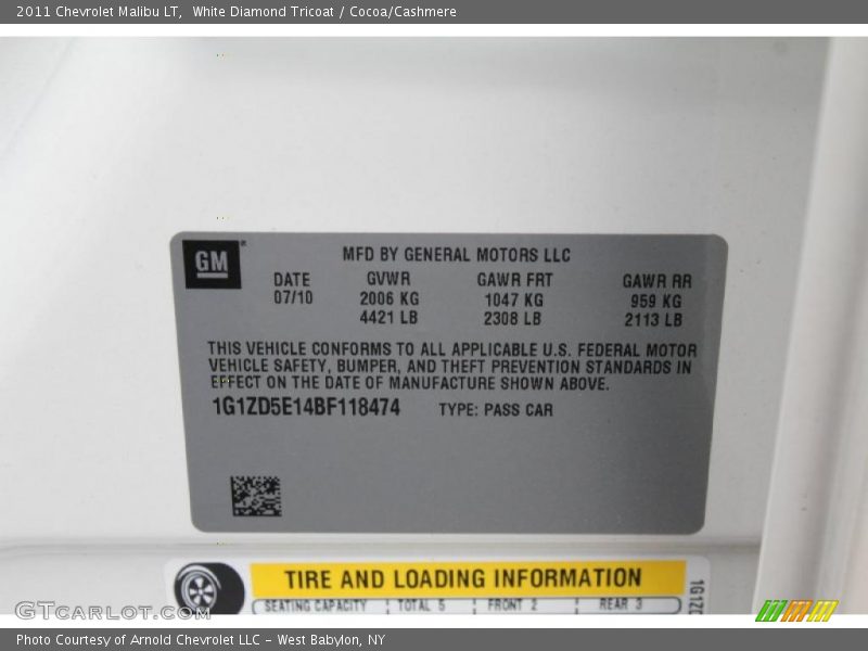 White Diamond Tricoat / Cocoa/Cashmere 2011 Chevrolet Malibu LT