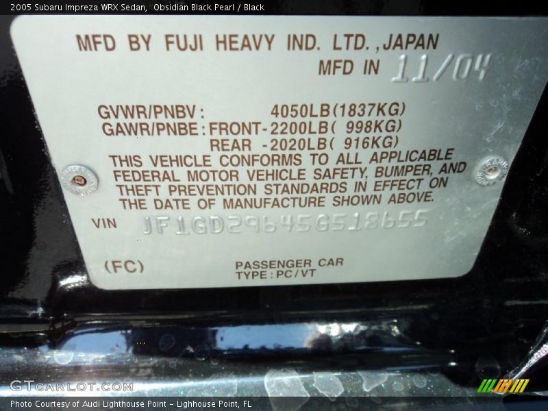 Obsidian Black Pearl / Black 2005 Subaru Impreza WRX Sedan