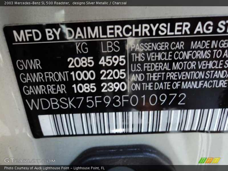 designo Silver Metallic / Charcoal 2003 Mercedes-Benz SL 500 Roadster