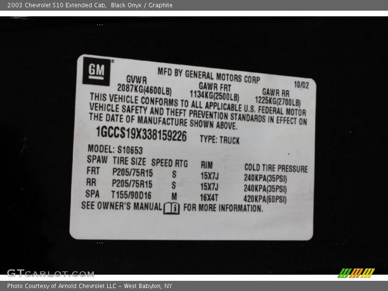 Black Onyx / Graphite 2003 Chevrolet S10 Extended Cab