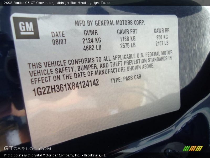 Midnight Blue Metallic / Light Taupe 2008 Pontiac G6 GT Convertible