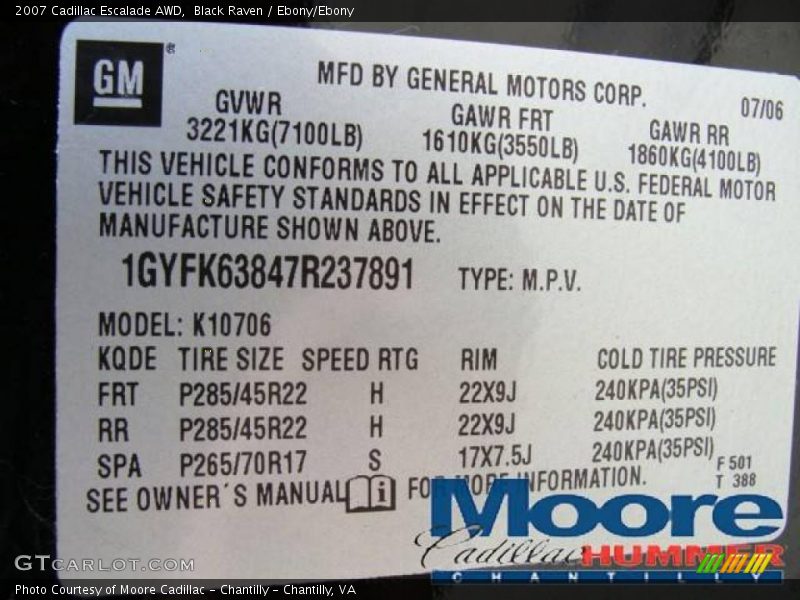 Black Raven / Ebony/Ebony 2007 Cadillac Escalade AWD