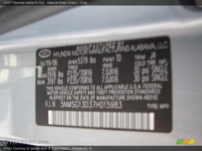 Natural Khaki Green / Gray 2007 Hyundai Santa Fe GLS