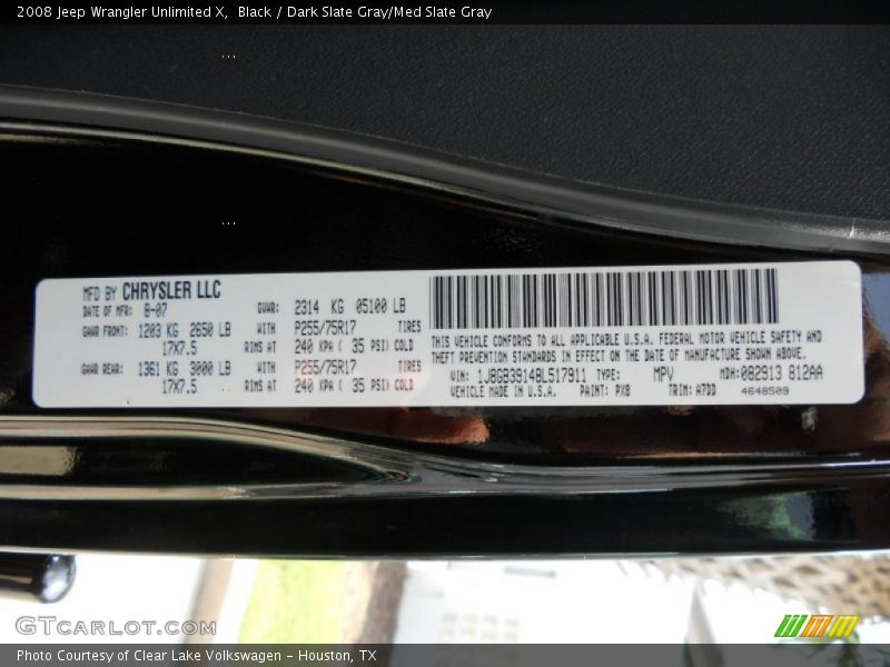 Black / Dark Slate Gray/Med Slate Gray 2008 Jeep Wrangler Unlimited X