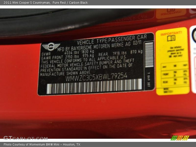Pure Red / Carbon Black 2011 Mini Cooper S Countryman