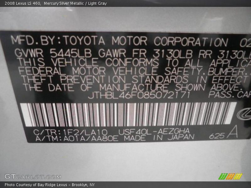 Mercury Silver Metallic / Light Gray 2008 Lexus LS 460