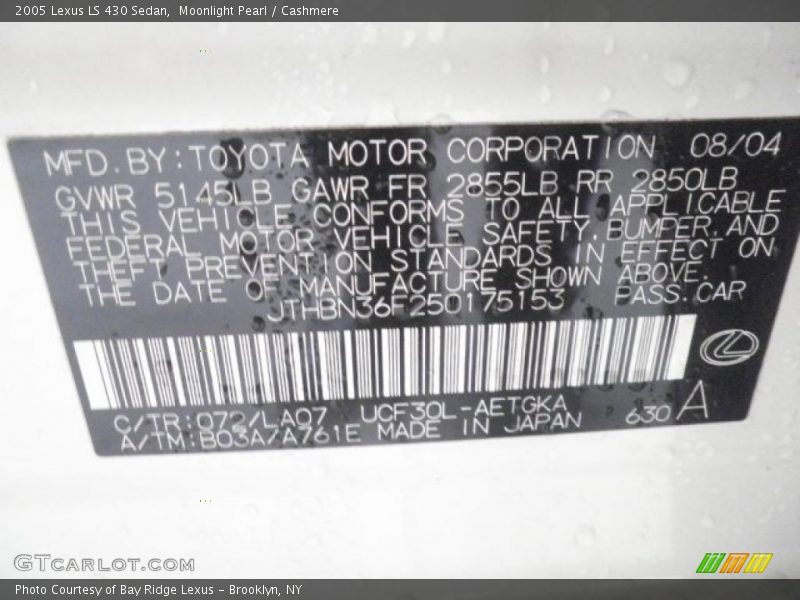 Moonlight Pearl / Cashmere 2005 Lexus LS 430 Sedan