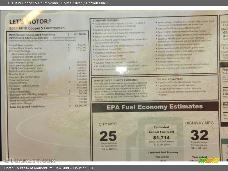 Crystal Silver / Carbon Black 2011 Mini Cooper S Countryman