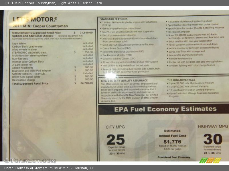 Light White / Carbon Black 2011 Mini Cooper Countryman
