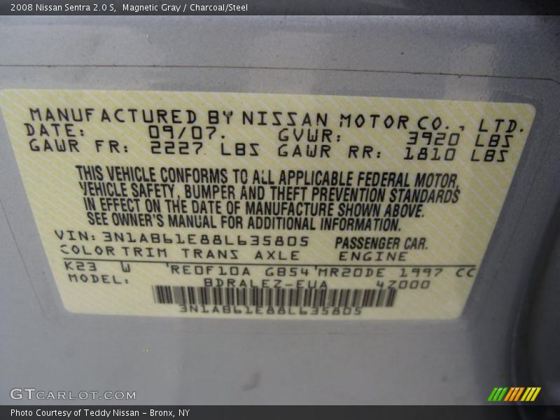 Magnetic Gray / Charcoal/Steel 2008 Nissan Sentra 2.0 S