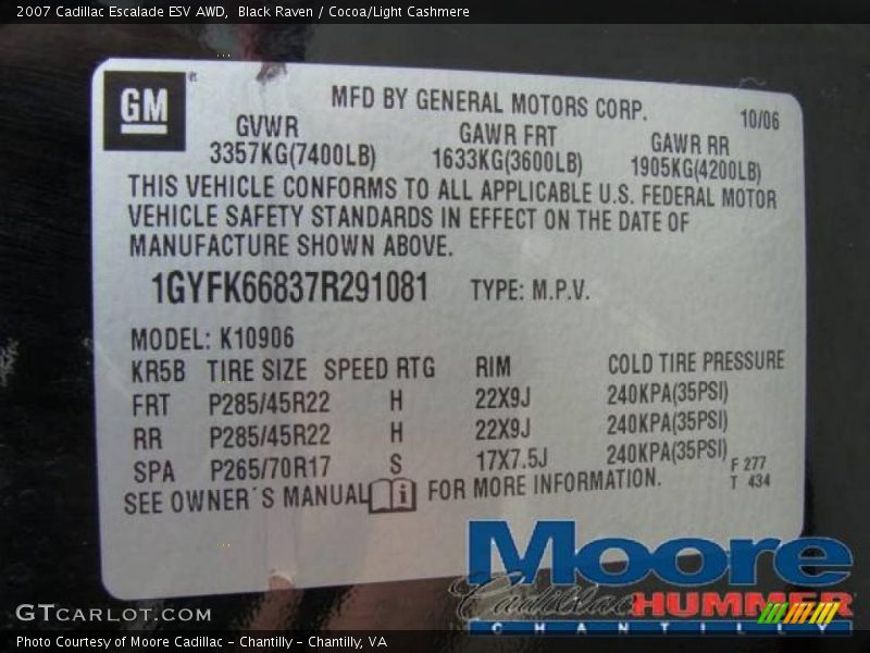 Black Raven / Cocoa/Light Cashmere 2007 Cadillac Escalade ESV AWD