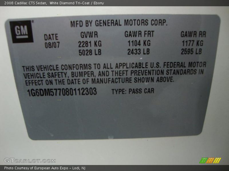White Diamond Tri-Coat / Ebony 2008 Cadillac CTS Sedan