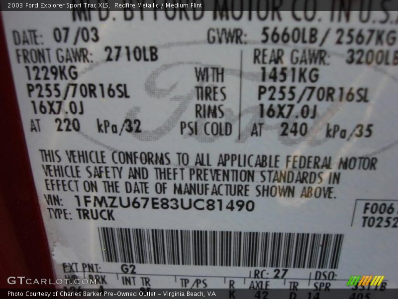 Redfire Metallic / Medium Flint 2003 Ford Explorer Sport Trac XLS