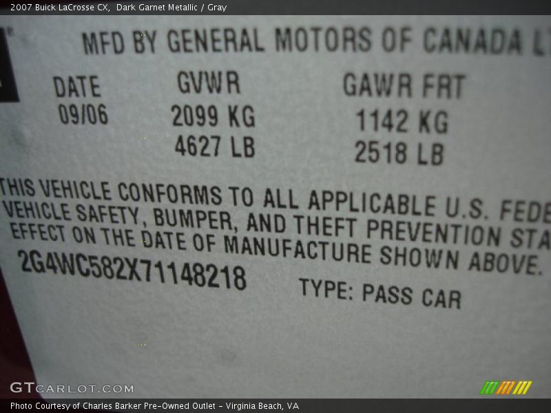 Dark Garnet Metallic / Gray 2007 Buick LaCrosse CX