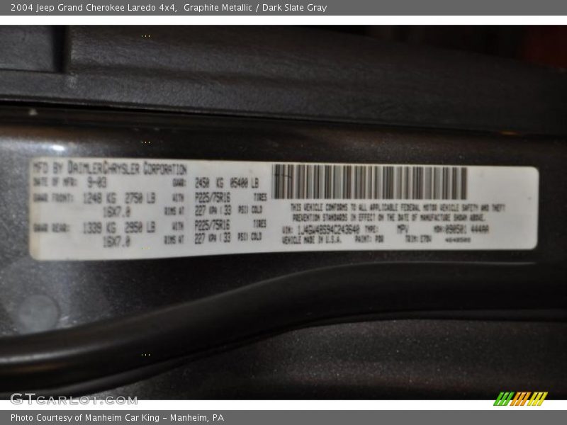 Graphite Metallic / Dark Slate Gray 2004 Jeep Grand Cherokee Laredo 4x4
