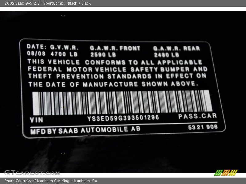 Black / Black 2009 Saab 9-5 2.3T SportCombi