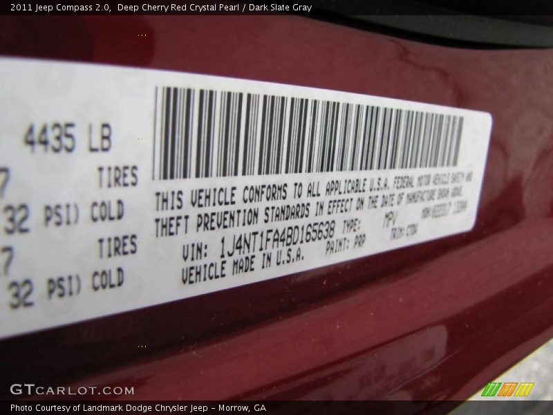 Deep Cherry Red Crystal Pearl / Dark Slate Gray 2011 Jeep Compass 2.0