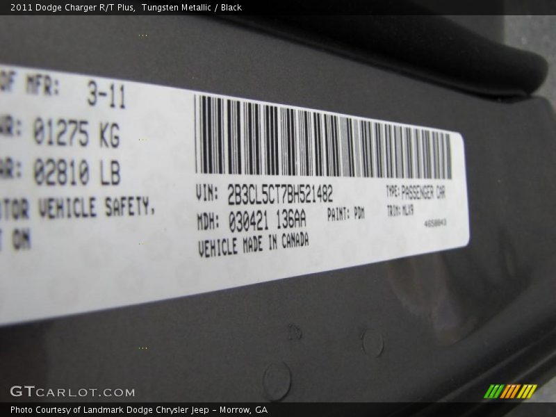Tungsten Metallic / Black 2011 Dodge Charger R/T Plus