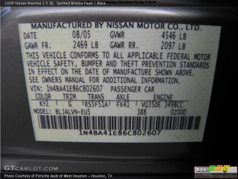 Spirited Bronze Pearl / Black 2006 Nissan Maxima 3.5 SE