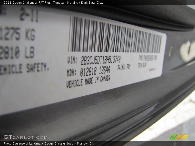2011 Challenger R/T Plus Tungsten Metallic Color Code PDM