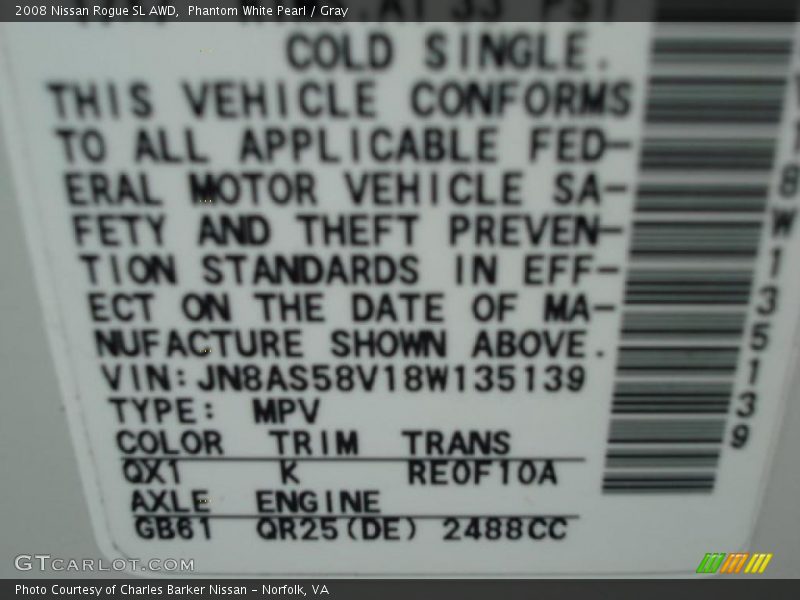 Phantom White Pearl / Gray 2008 Nissan Rogue SL AWD