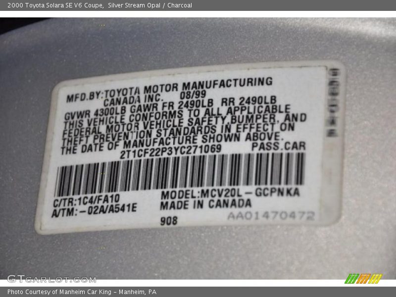 Silver Stream Opal / Charcoal 2000 Toyota Solara SE V6 Coupe
