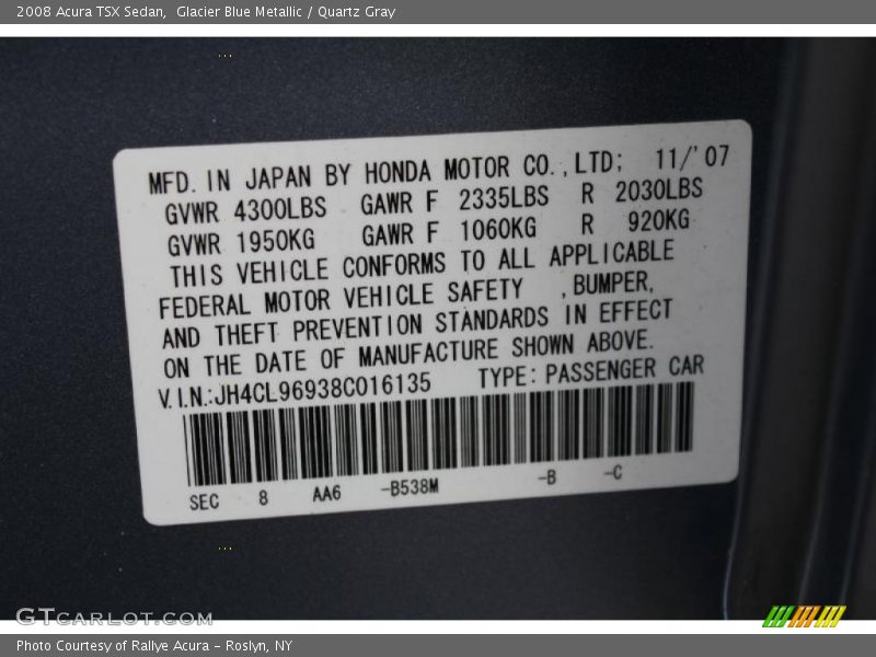 Glacier Blue Metallic / Quartz Gray 2008 Acura TSX Sedan