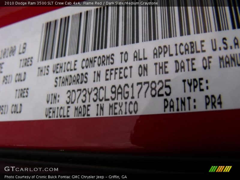 2010 Ram 3500 SLT Crew Cab 4x4 Flame Red Color Code PR4