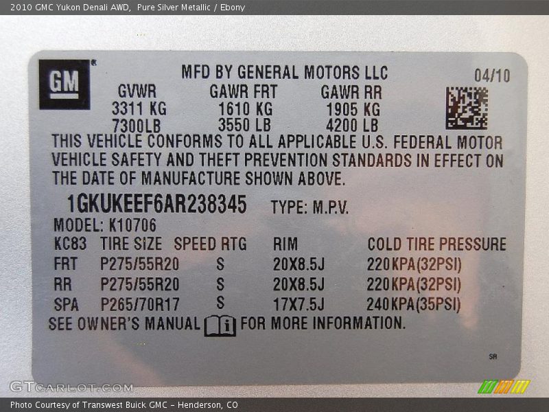 Pure Silver Metallic / Ebony 2010 GMC Yukon Denali AWD